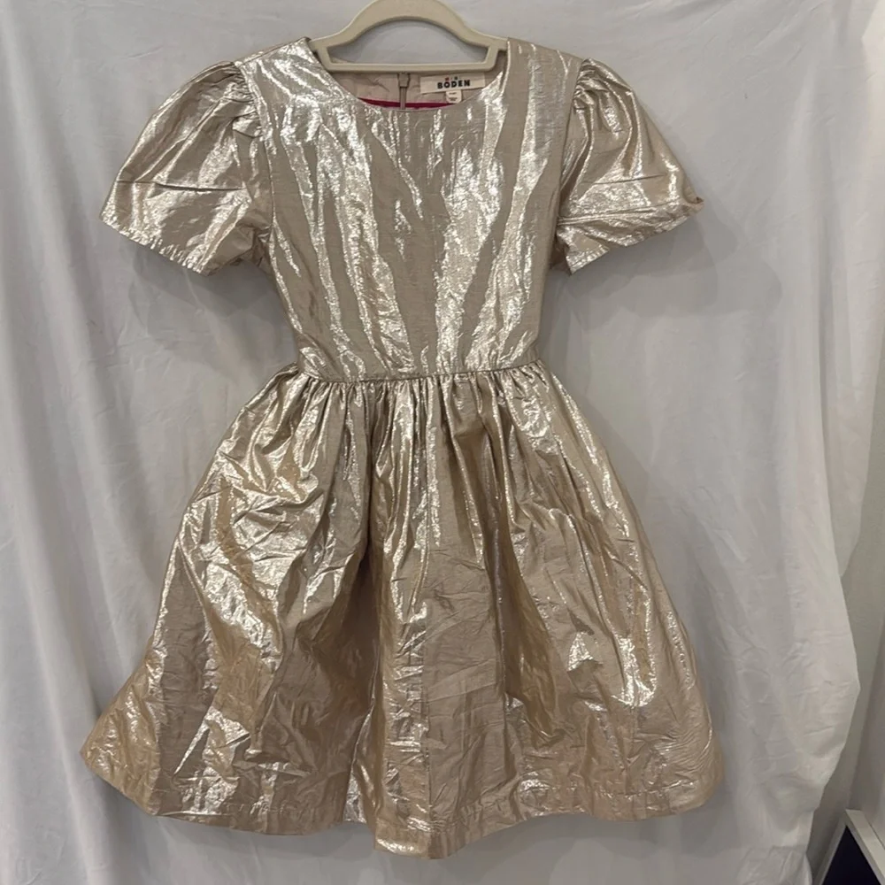 Mini Boden Dress metallic gold party dress size 11-12